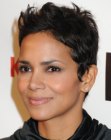 Halle Berry with her hair clipped around her ears