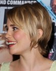 Alison Lohman's short hairstyle with angled bangs and an off-center part