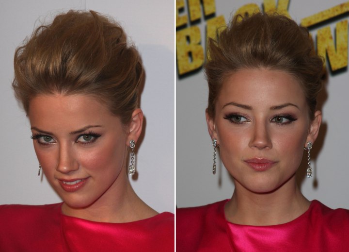 Amber Heard Hairstyle on Amber Heard With Her Hair In A Chic Up Do  Pulled Back Into A Banana