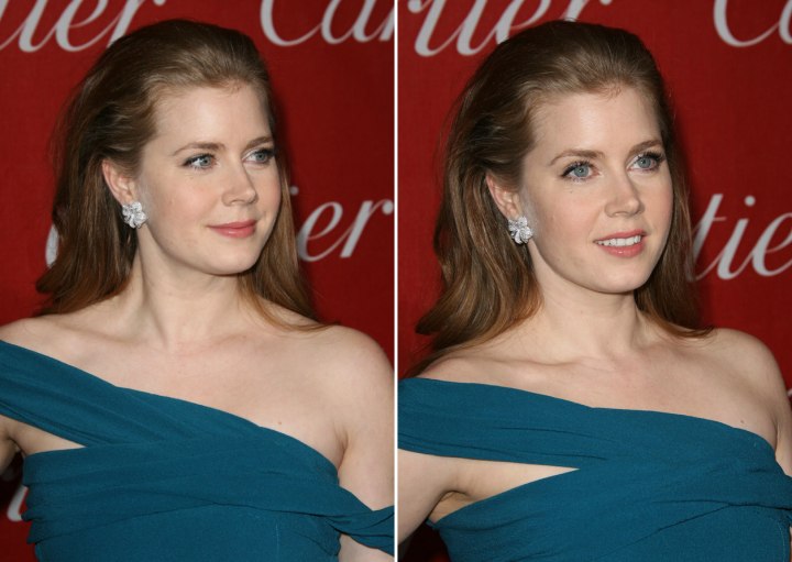Amy Adams wearing her long hair back and away from the face