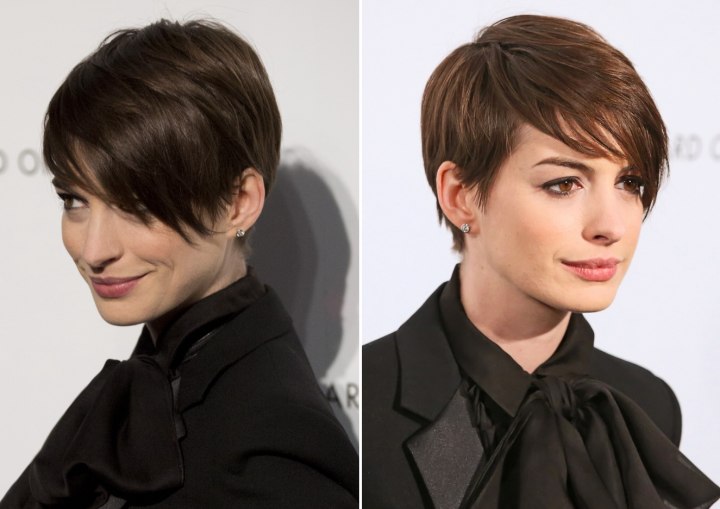 Anne Hathaway's pixie with hair that rests on the cheek