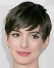 Anne Hathaway's pixie cut with curved bangs