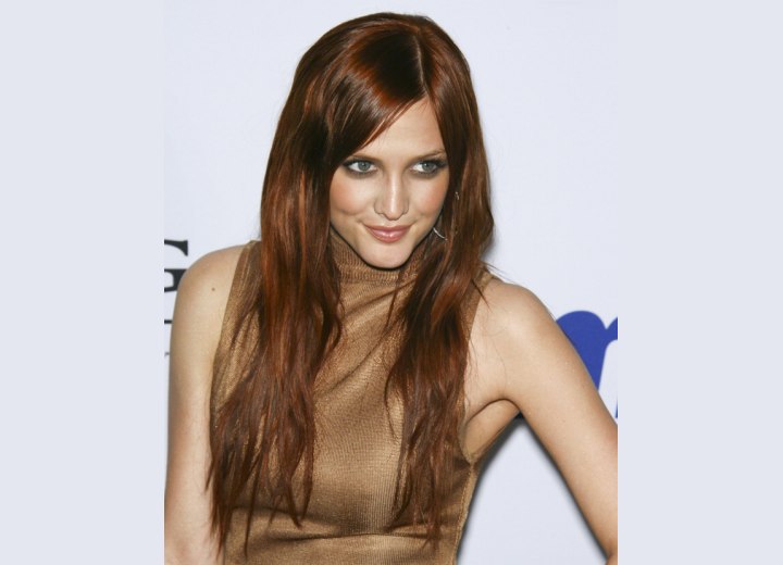 Ashlee Simpson with long mahogany hair