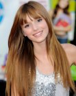 Bella Thorne with very long angled hair and bangs