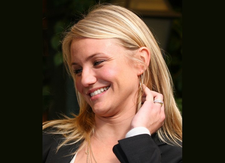 Cameron Diaz with long hair pulled behind her ear