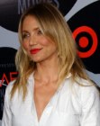 Cameron Diaz with her long hair styled for an open and natural appeal