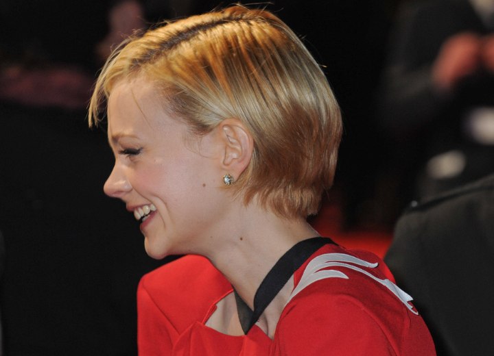 Side view of Carey Mulligan's short haircut