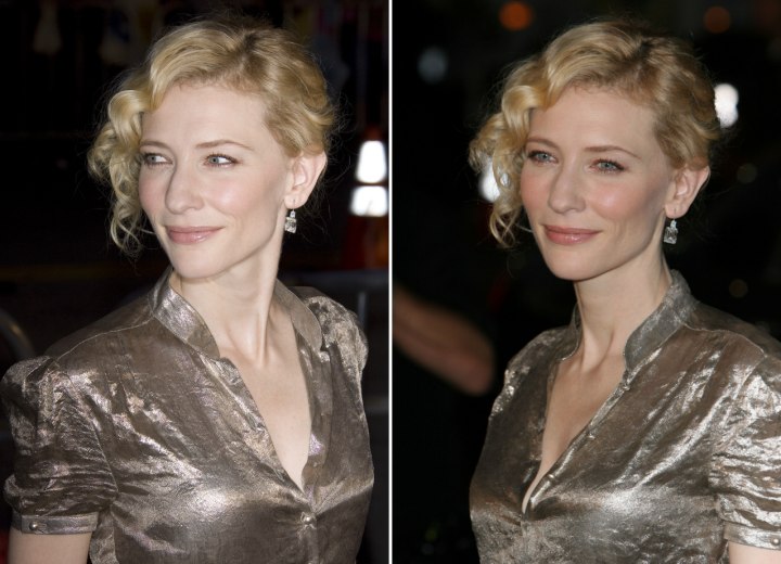 Cate Blanchett wearing her hair up with curls and waves