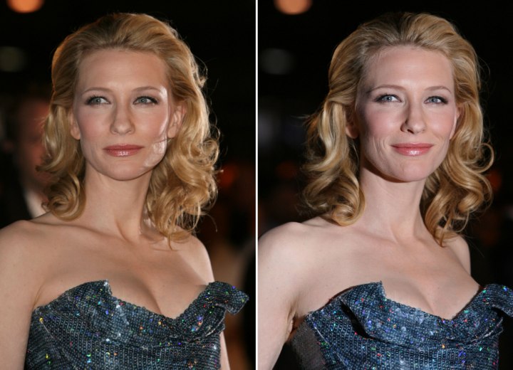 Cate Blanchett with shoulder length curly hair
