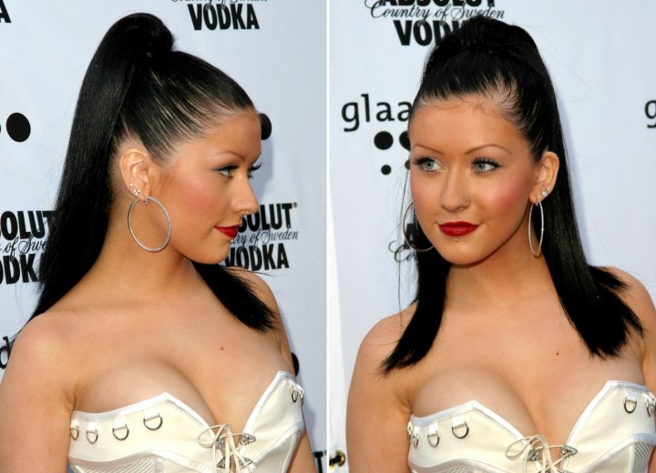Christina Aguilera with a high ponytail