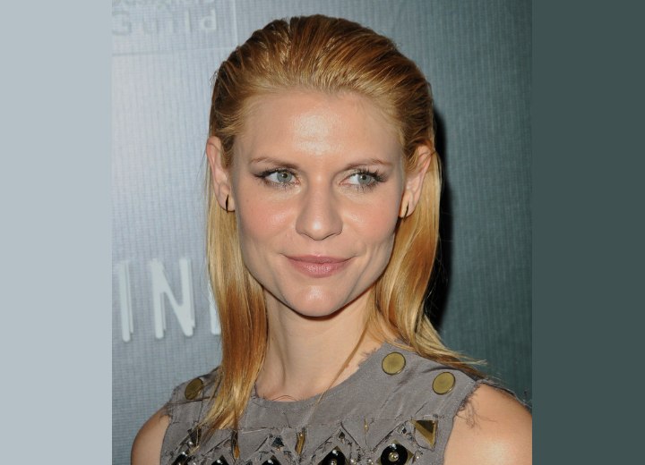Claire Danes with her hair combed back
