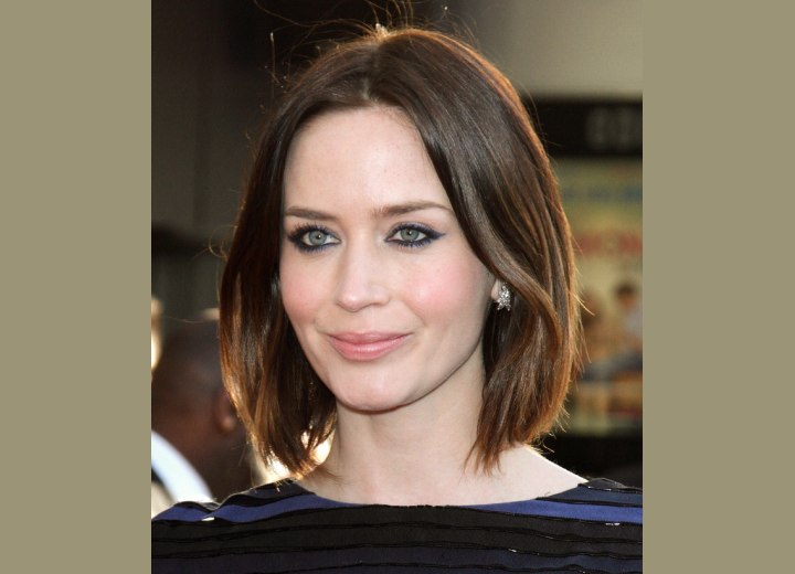 Emily Blunt's with her hair cut into a bob