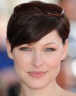 Emma Willis with her hair cut in a pixie with side bangs