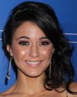 Emmanuelle Chriqui with her hair up and brushed over to one side