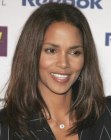 Halle Berry wearing her hair in a long and sleek below the shoulders style