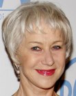 Helen Mirren's short layered haircut for silver grey hair