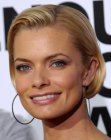 Jaime Pressly sporting a short bob with smooth comb-over styling