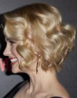 January Jones with her hair in a short angled bob with wavy styling