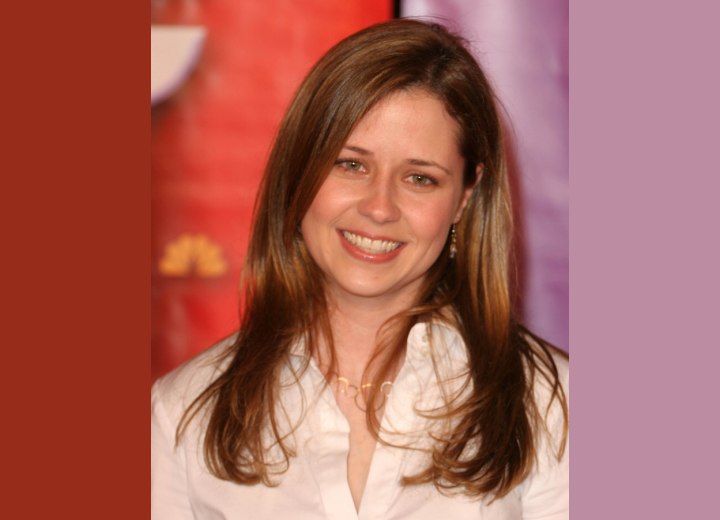 Jenna Fischer's long hair styled in a straight fashion