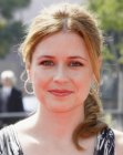 Jenna Fischer with her hair pulled back and secured in a ponytail