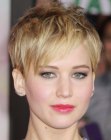 Jennifer Lawrence sporting a short pixie with angled bangs