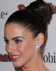 Jessica Lowndes with her hair styled up in a roll