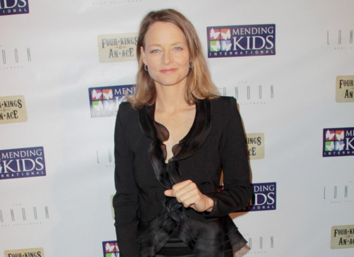 Jodie Foster wearing a satin skirt suit