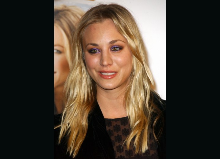 Kaley Cuoco wearing her hair long and with layers