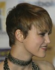 Keira Knightley with short pixie hair featuring layers and textured bangs