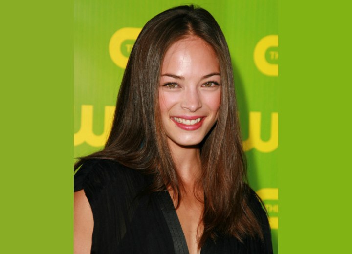 Kristin Kreukhairstyle on Kristin Kreuk Sporting Over The Shoulder Long Hair With Minimalism And