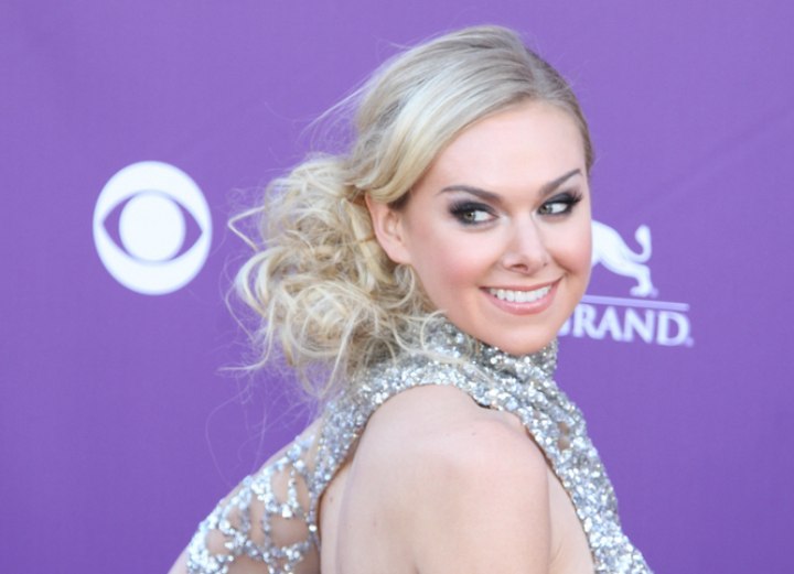Laura Bell Bundy's up-style with the hair syled to one side