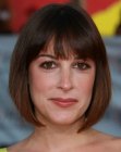 Lindsay Sloane's shorter in the back bob with over the eyebrows bangs
