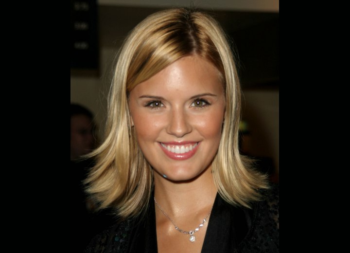 Maggie Grace's hair in a bob with the ends pointing outward