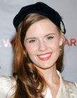Maggie Grace's 1950s look with spiral curls and a beret