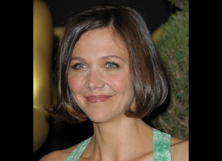 Maggie Gyllenhaal with her hair cut into a bob