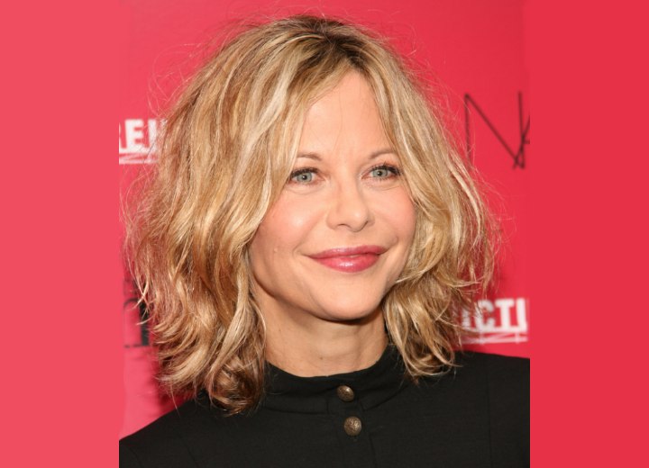 Meg Ryan sporting a shaggy hairstyle styled deliberately messy for a fun and 