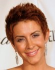 Michelle Clunie's short pixie haircut with the top hair spiked up