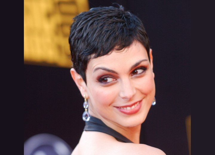 Morena Baccarin with her hair cut very short