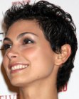 Morena Baccarin wearing her hair in a curly pixie