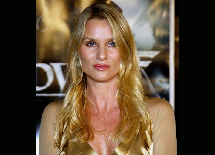 Golden Blonde Hair. Nicollette Sheridan wearing a shiny gold dress