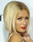 Paris Hilton wearing her hair in a bob with a shorter back section