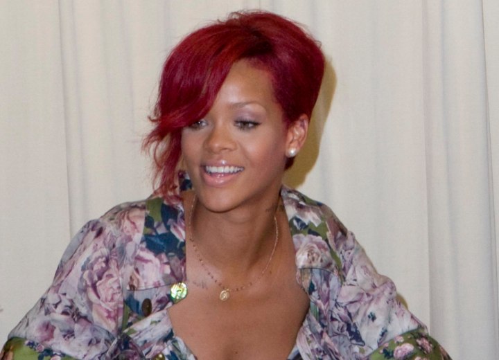 Rihanna with dark red hair