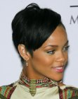 Rihanna wearing her hair short and cut around her ears