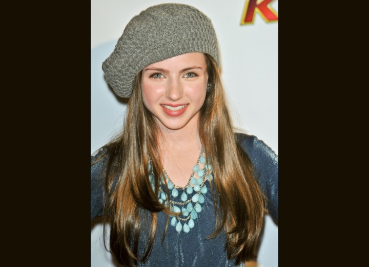 Ryan Newman wearing a crocheted hat