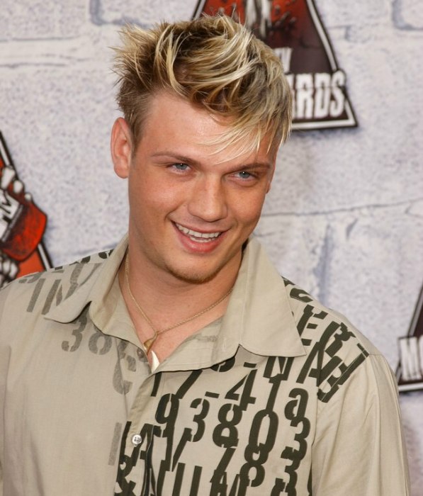 Nick Carter sporting highlighted hair cut in a modified Ivy League
