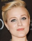 Evan Rachel Wood with her hair cut short and swept to the back