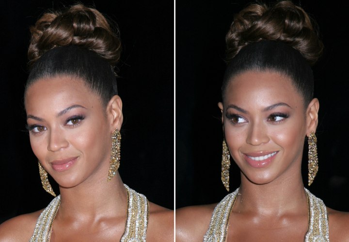 Beyonce wearing her hair up with curls