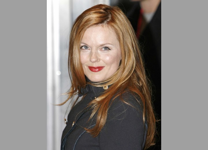 Geri Halliwell's long strawberry blonde hairstyle with layers