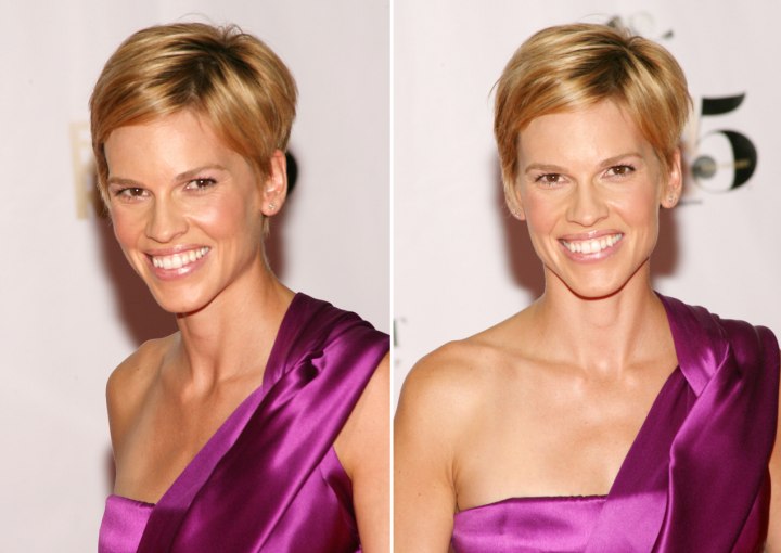 Hilary Swank with her hair in a pixie