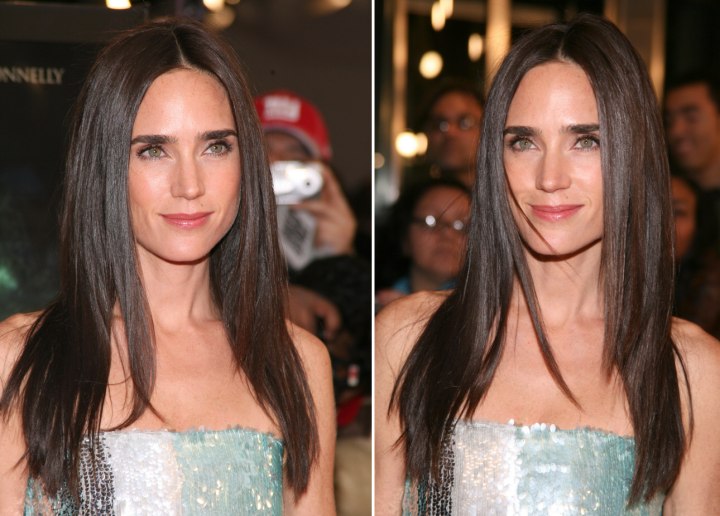 Jennifer Connelly's long straight hair with angled sides